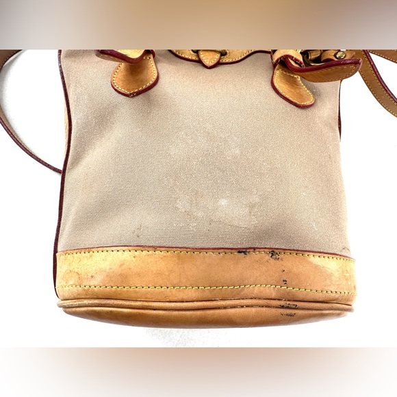 Dooney Bourke Vintage Brown Cotton Small Bucket Shoulder Bag Brown Leather Trim - Picture 12 of 12